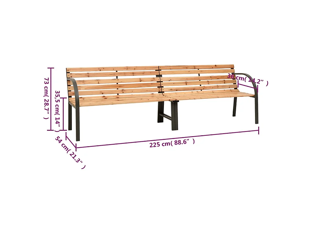 Doppel-Gartenbank 225 cm Massivholz Tanne