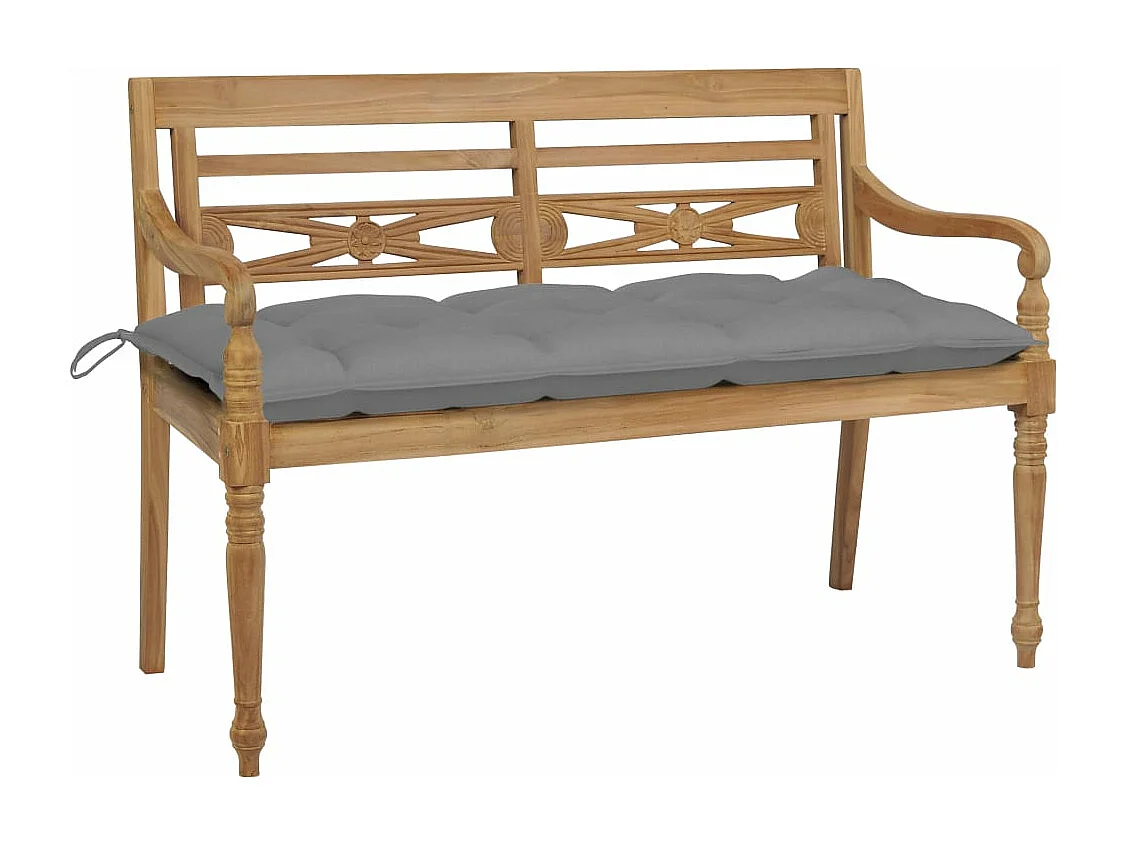 Banc Batavia avec coussin gris 120 cm Bois de teck massif