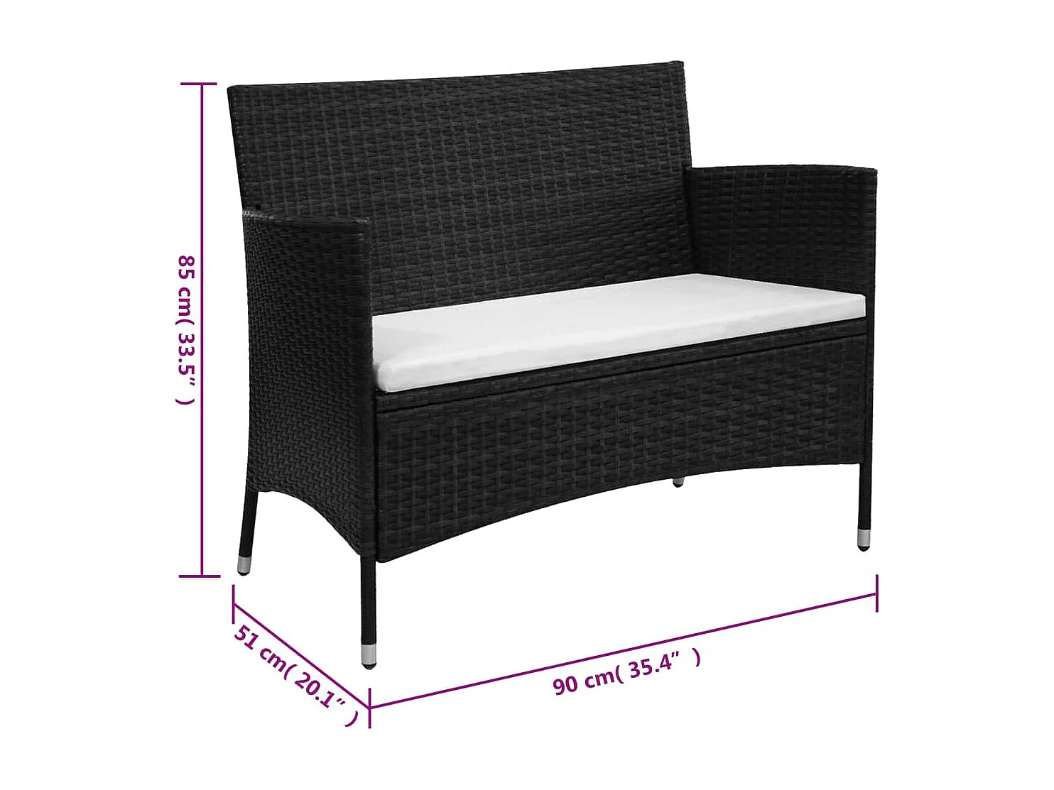 Banc de jardin 90 cm Résine tressée Noir