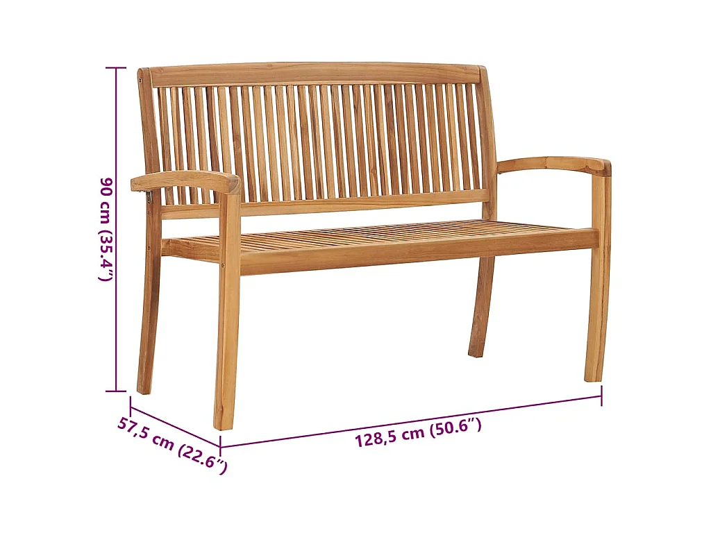Tuinbank stapelbaar met kussen 128,5 cm massief teakhout