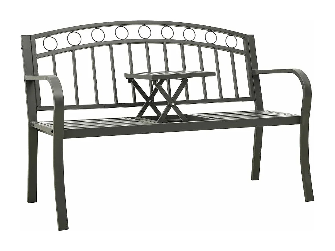 Panca da Giardino con Tavolino Grigio 120 cm Acciaio