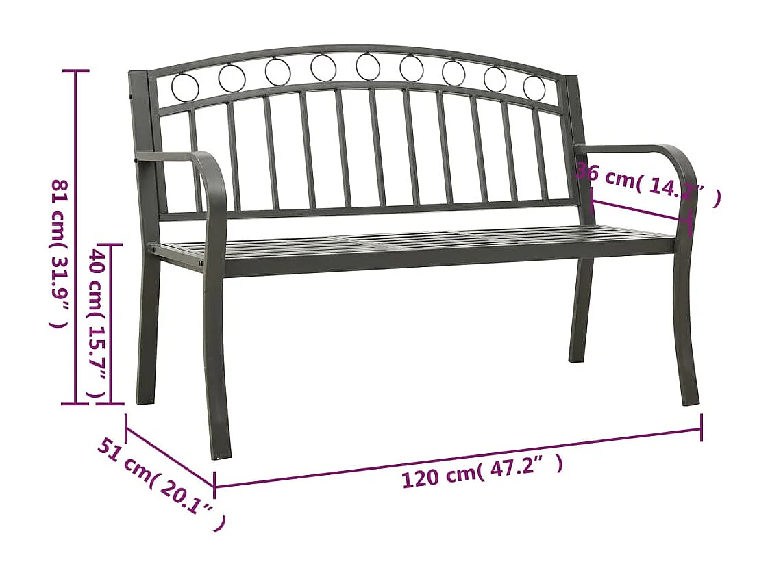 Panca da Giardino con Tavolino Grigio 120 cm Acciaio