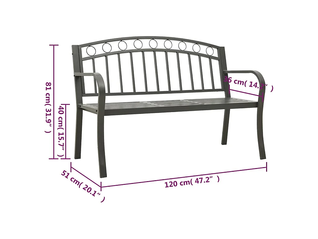 Panca da Giardino con Tavolino Grigio 120 cm Acciaio