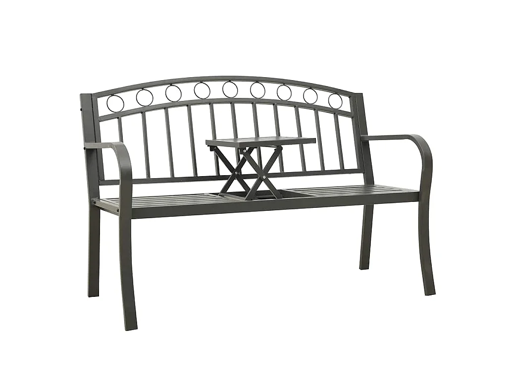 Banc de jardin avec table Gris 120 cm Acier