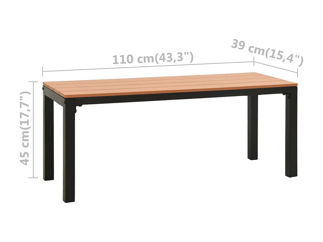 Banc de jardin 110 cm acier et WPC marron et noir