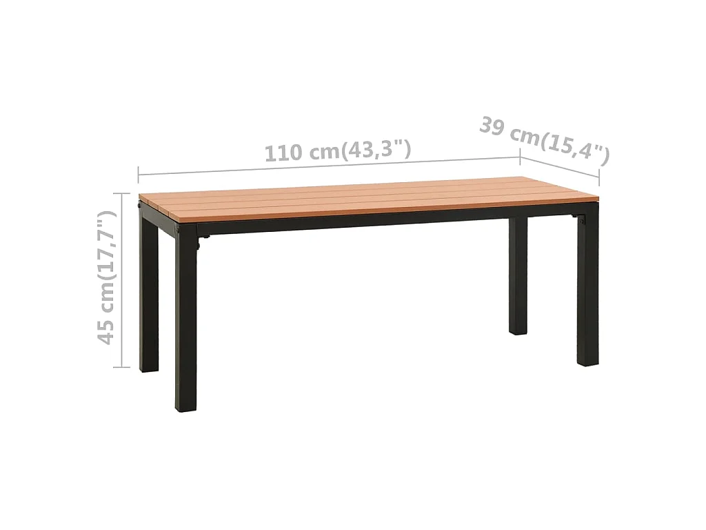 Panchina da Giardino 110 cm Marrone e Nera in Acciaio e WPC