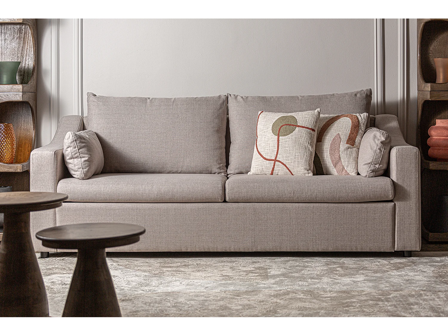 Sofa en lin beige 215x86x89 cm