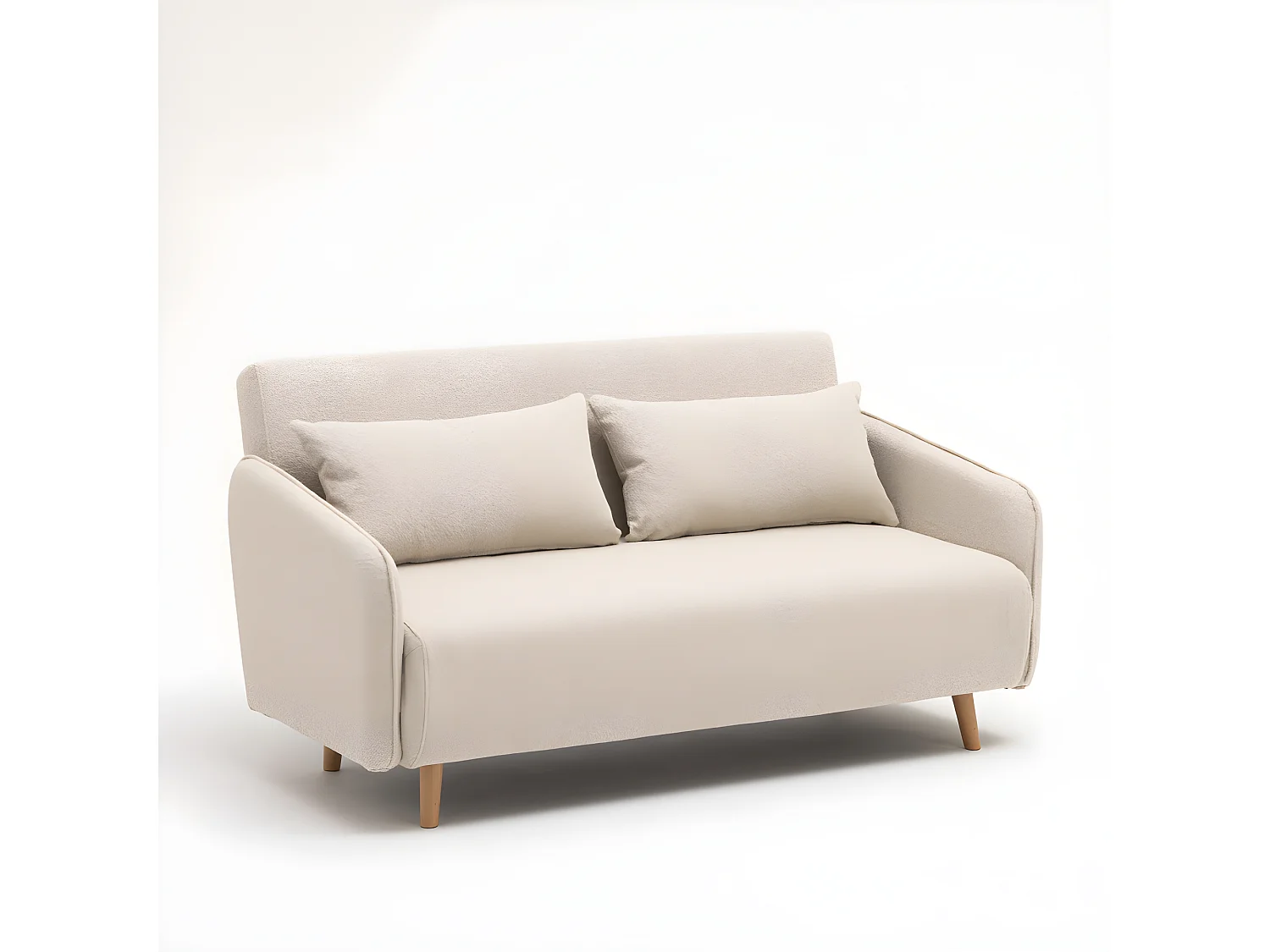 Monica - Canapé convertible 2 places en tissu bouclette L140cm - Écru chiné