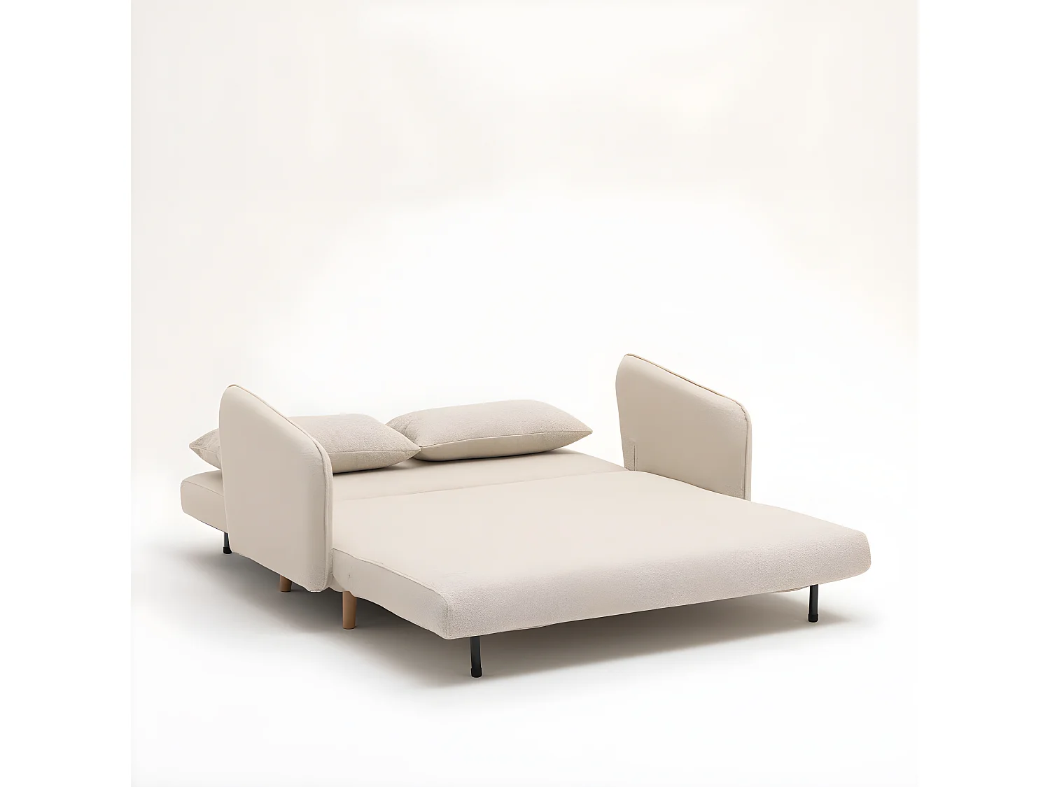 Monica - Canapé convertible 2 places en tissu bouclette L140cm - Écru chiné