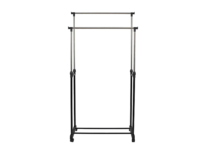 VICKY - Portant Double Réglable à Roulettes Noir et Chrome