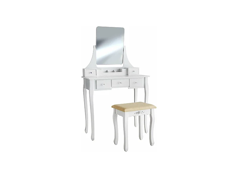Tocador con espejo 5 cajones moderno elegante mesa de maquillaje 138 cm blanco 08_0000241
