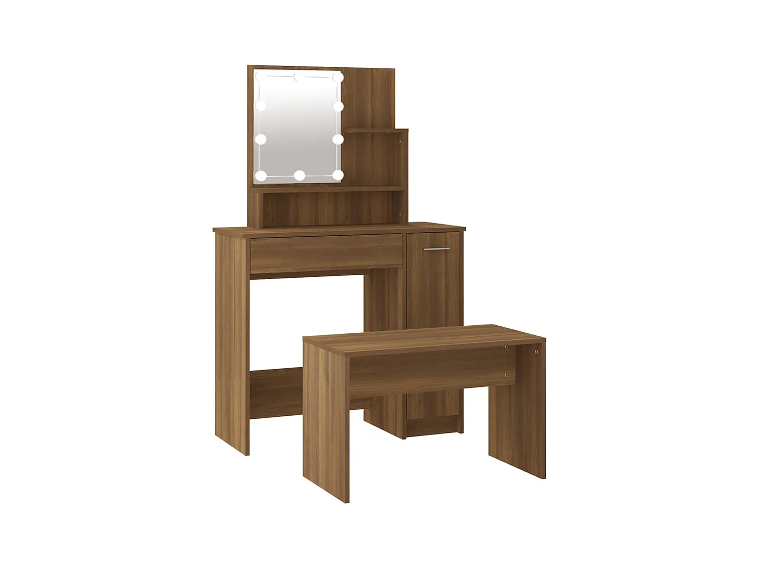 Set tavolo da toeletta con LED 86,5 x 35 x 136 cm multistrato marrone 02_0006387