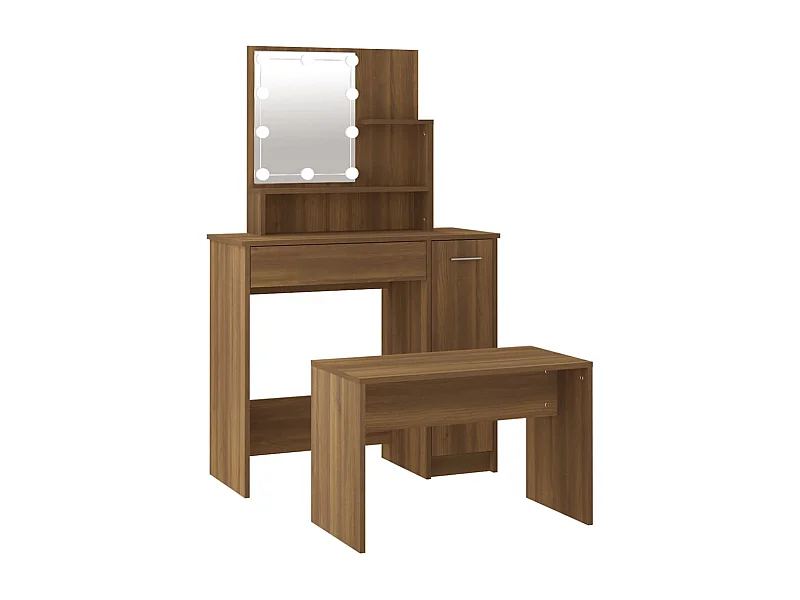 Conjunto de penteadeira com LED 86,5 x 35 x 136 cm madeira maciça marrom 02_0006387