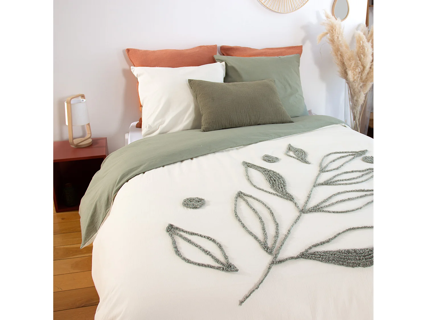 Parure de lit 3 pièces 260x240 cm HERBIER coton lavé