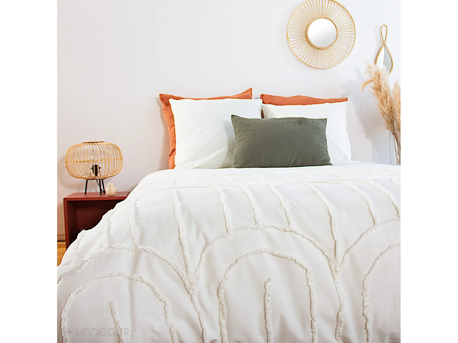 Parure de lit 3 pièces 240x220 cm FAR coton lavé blanc