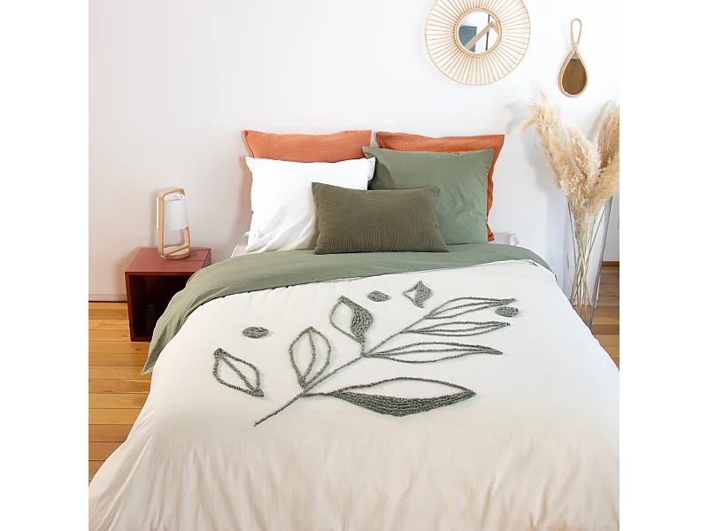 Parure de lit 3 pièces 240x220 cm HERBIER coton lavé