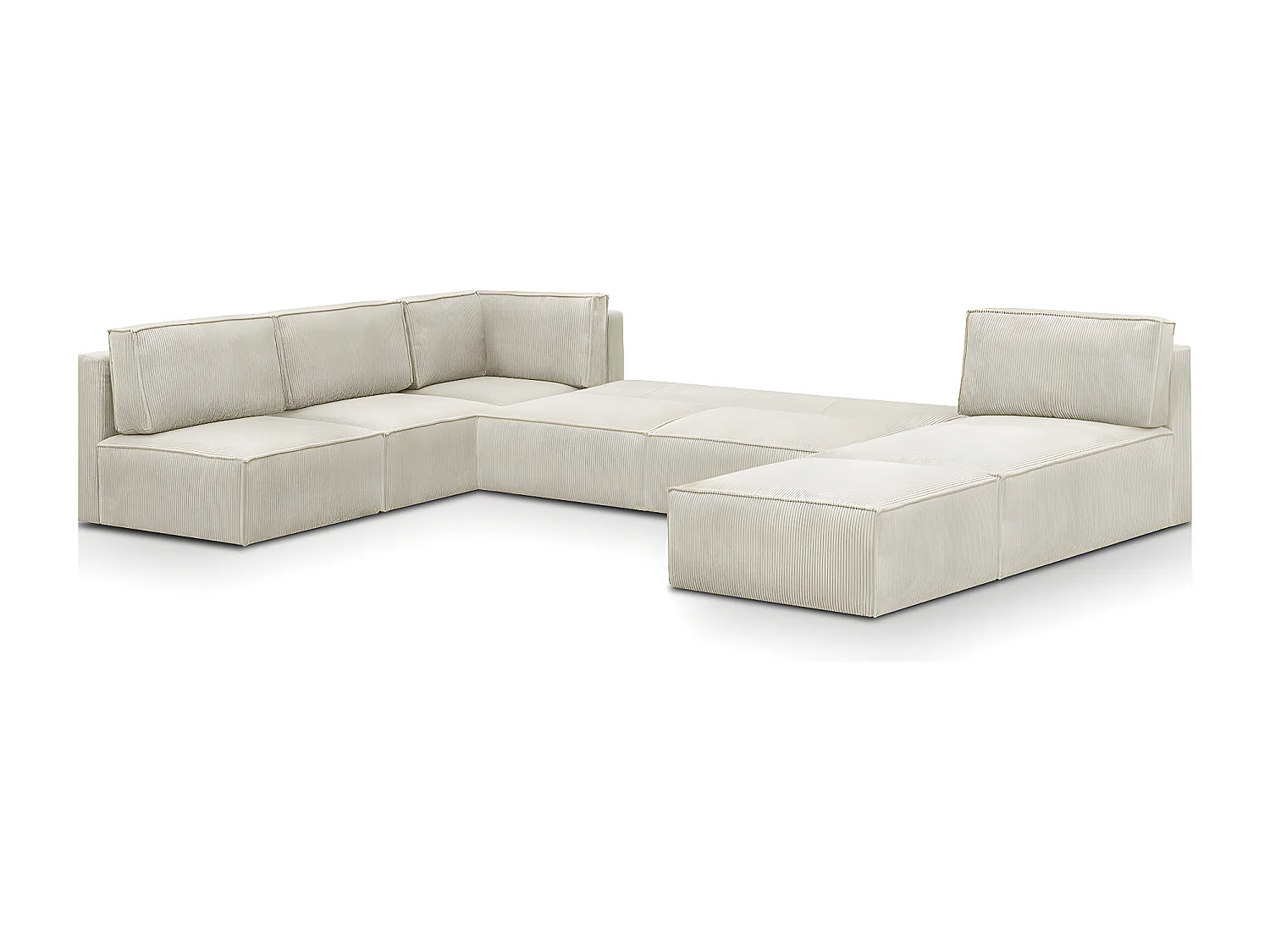 Canapé d'angle à gauche panoramique modulable convertible 10 places avec pouf en velours côtelé beige - Harper Mod