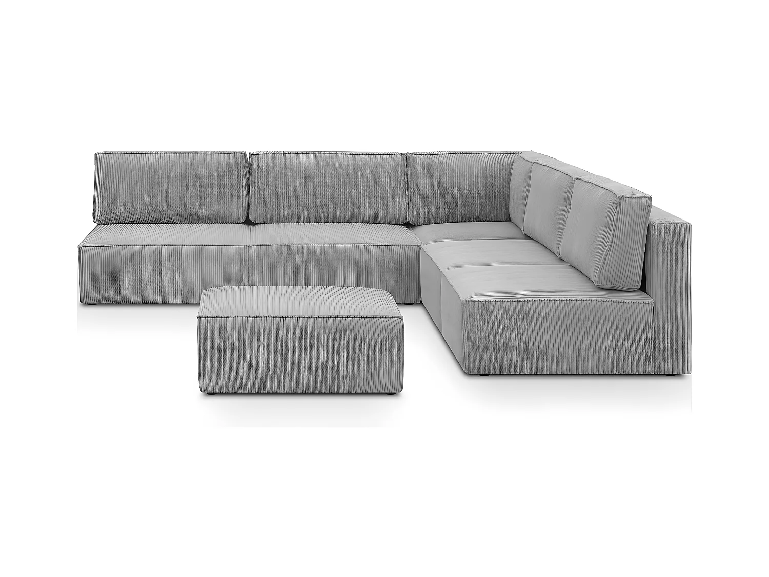 Canapé d'angle à droite modulable 8 places avec pouf en velours côtelé gris clair - Harper Mod