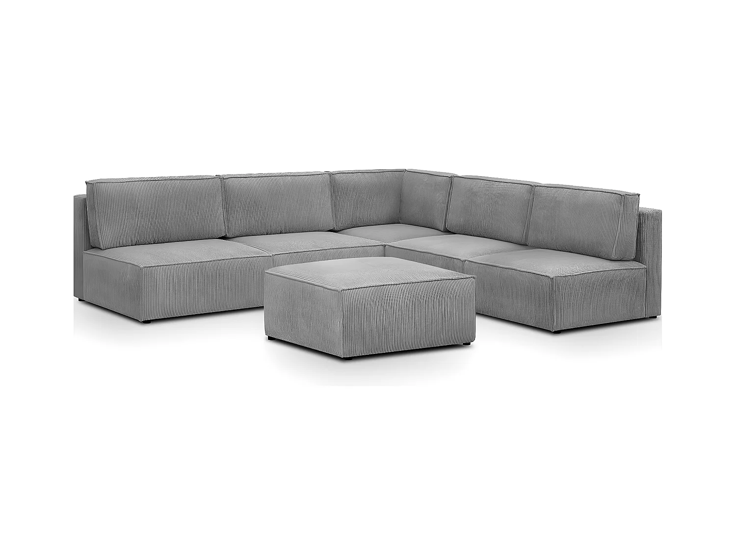 Canapé d'angle à droite modulable 8 places avec pouf en velours côtelé gris clair - Harper Mod