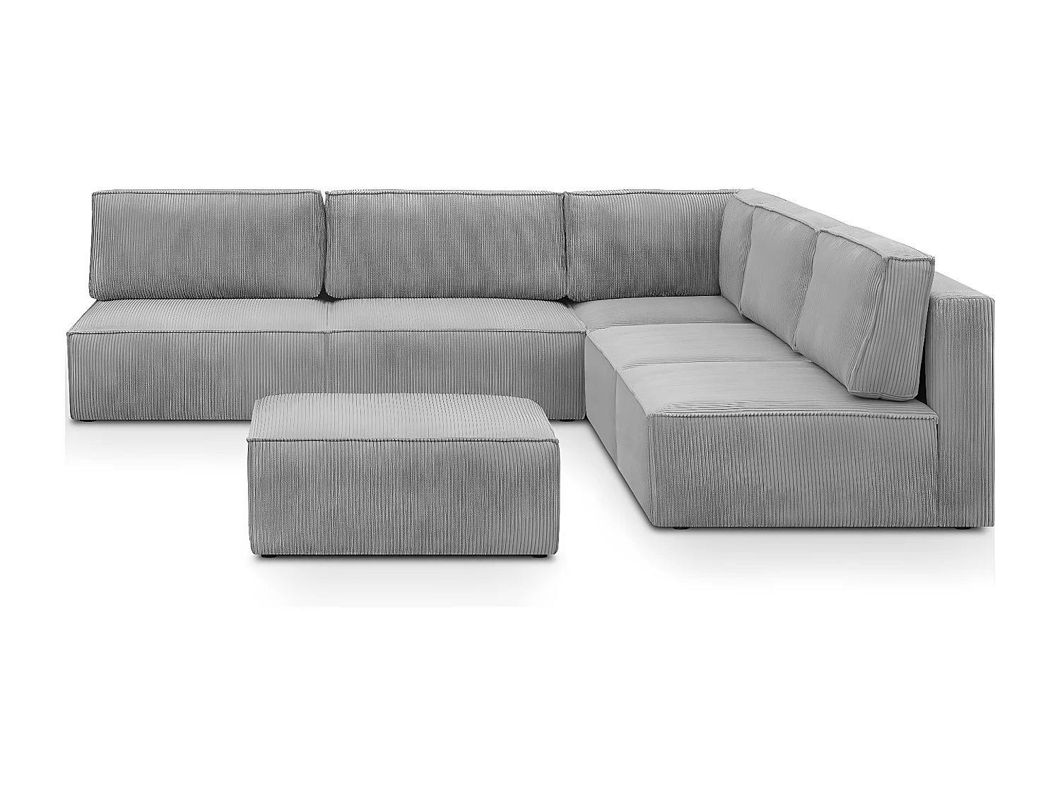 Canapé d'angle à droite modulable 8 places avec pouf en velours côtelé gris clair - Harper Mod