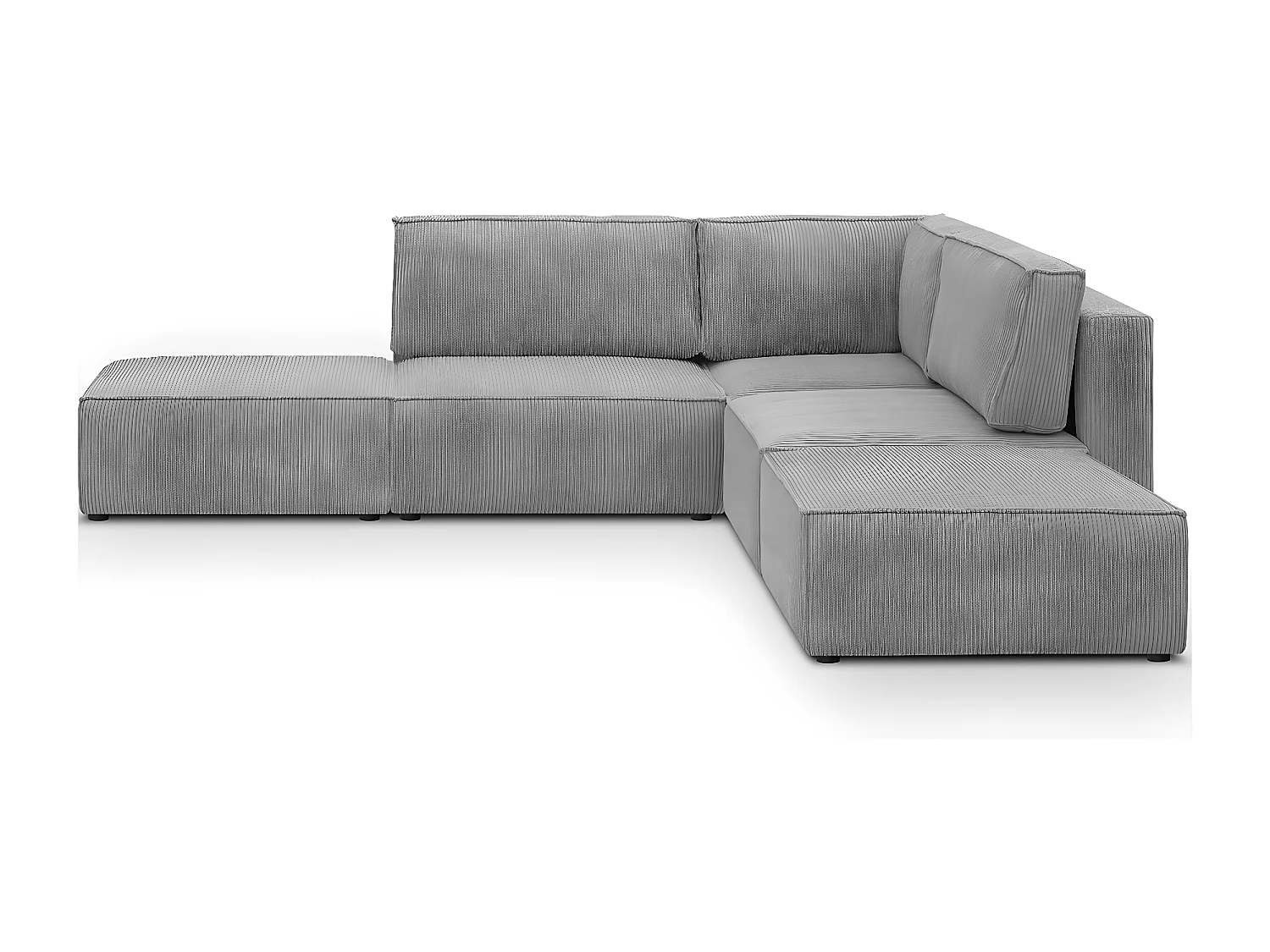 Canapé d'angle à droite modulable 4 places avec 2 poufs en velours côtelé gris clair - Harper Mod