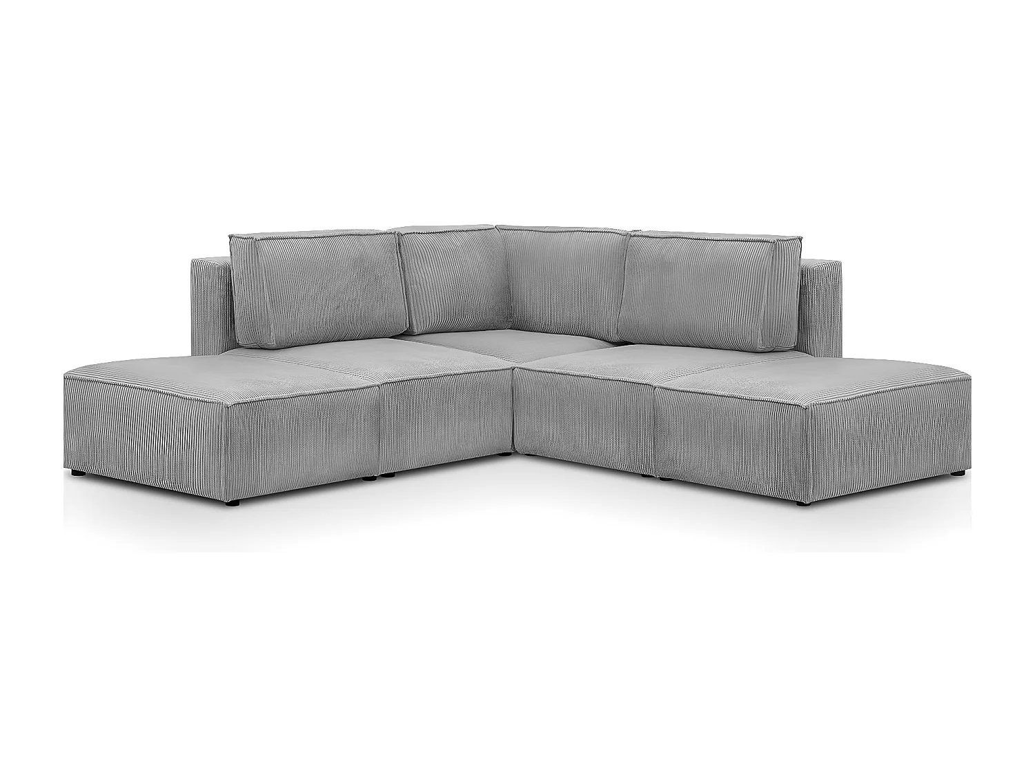 Canapé d'angle à droite modulable 4 places avec 2 poufs en velours côtelé gris clair - Harper Mod