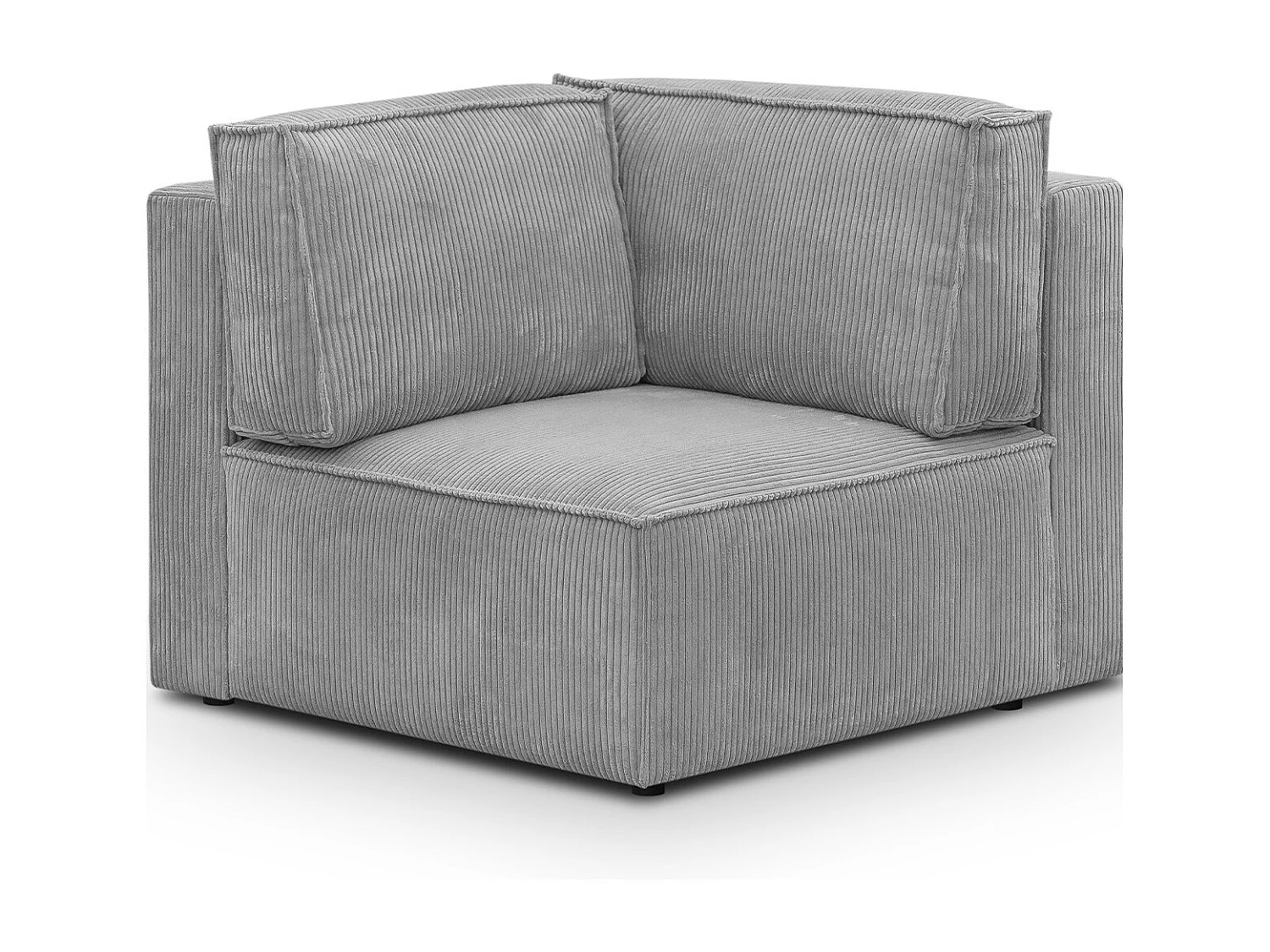 Canapé d'angle à droite modulable 4 places avec 2 poufs en velours côtelé gris clair - Harper Mod