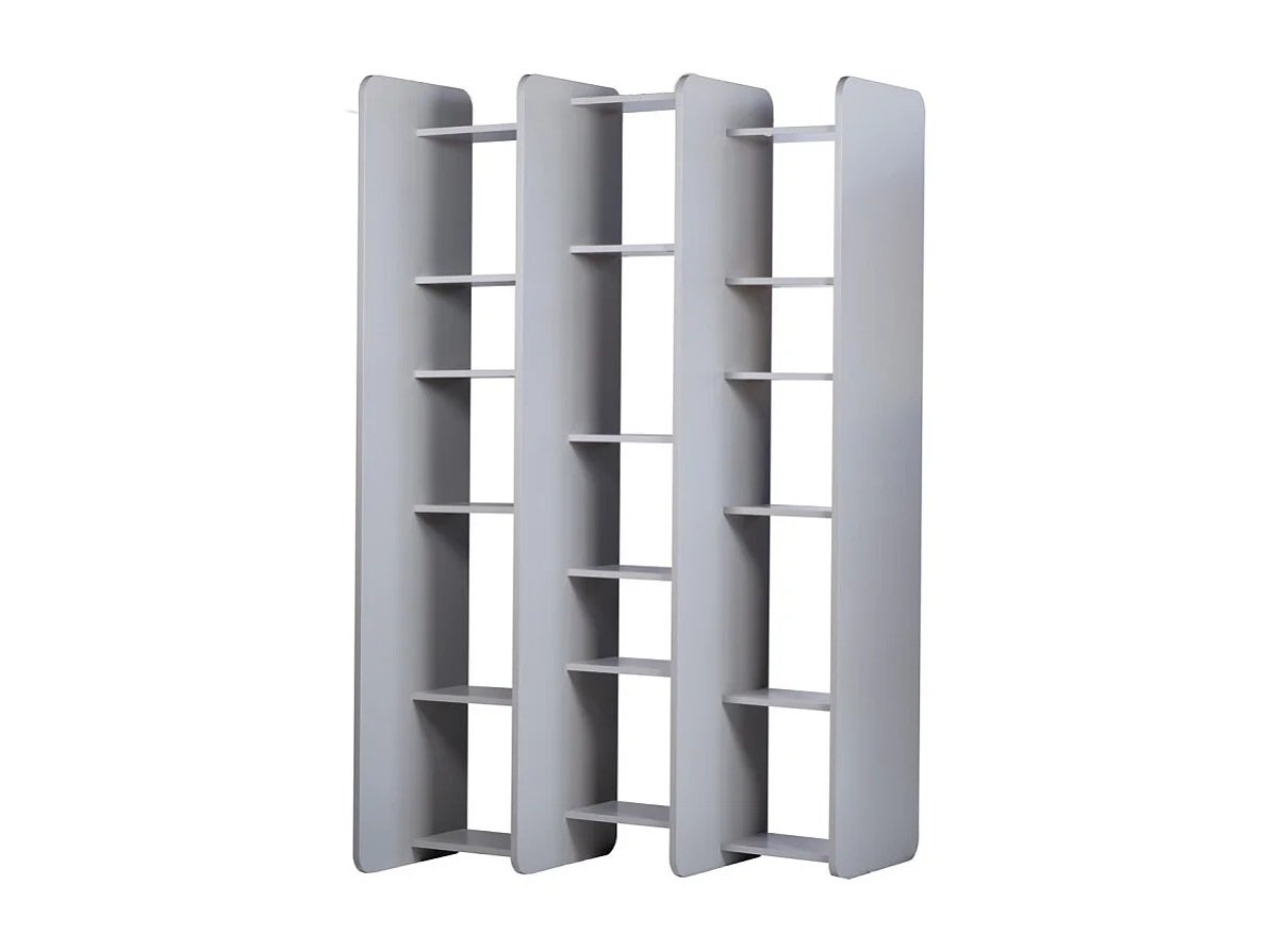 Bibliothèque L.141 cm style paravent gris 18 tablettes – AVALON 8907