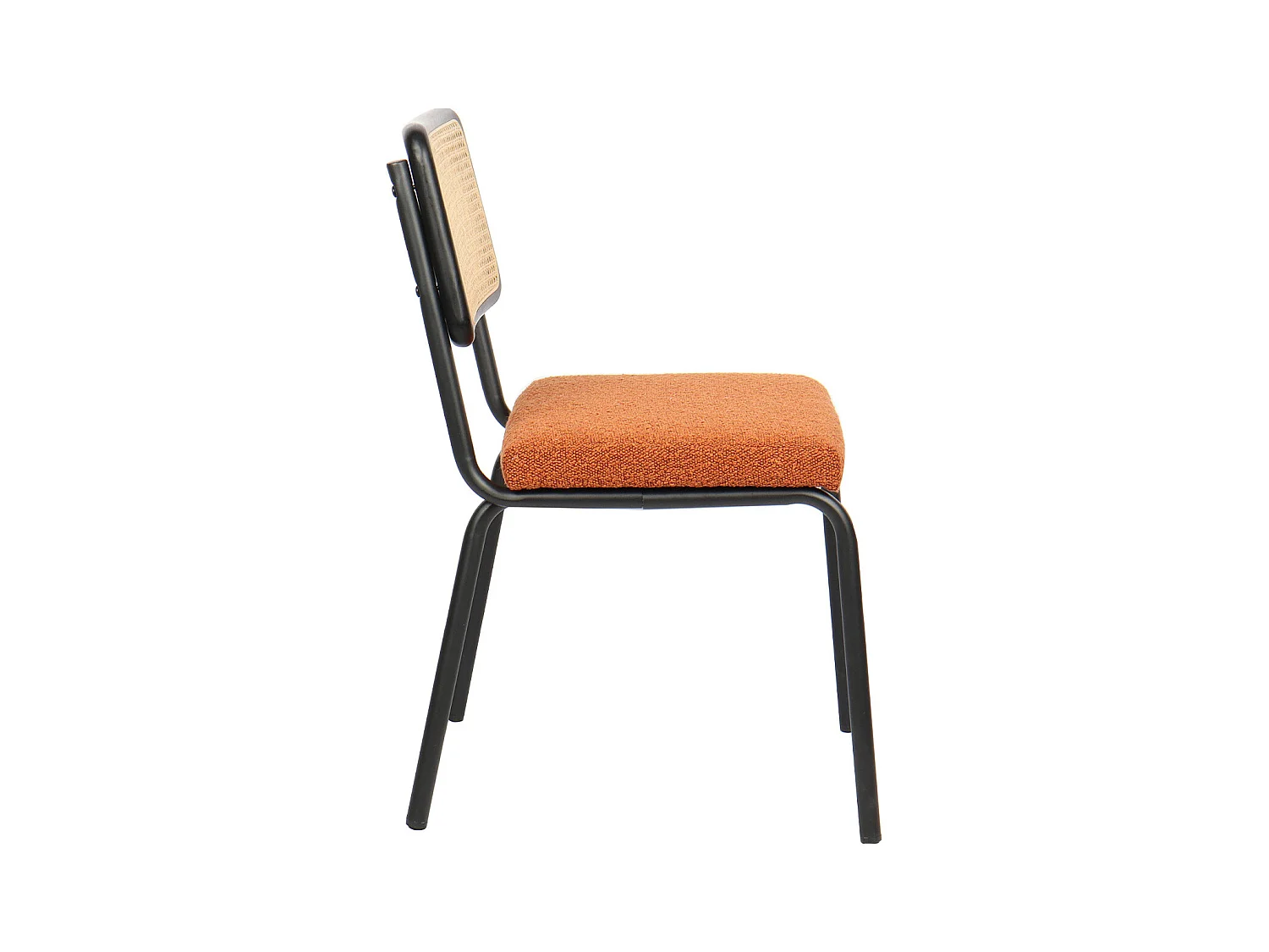 Lot de 2 chaises en métal et bois noir, cannage naturel et tissu bouclé rouille - Paula