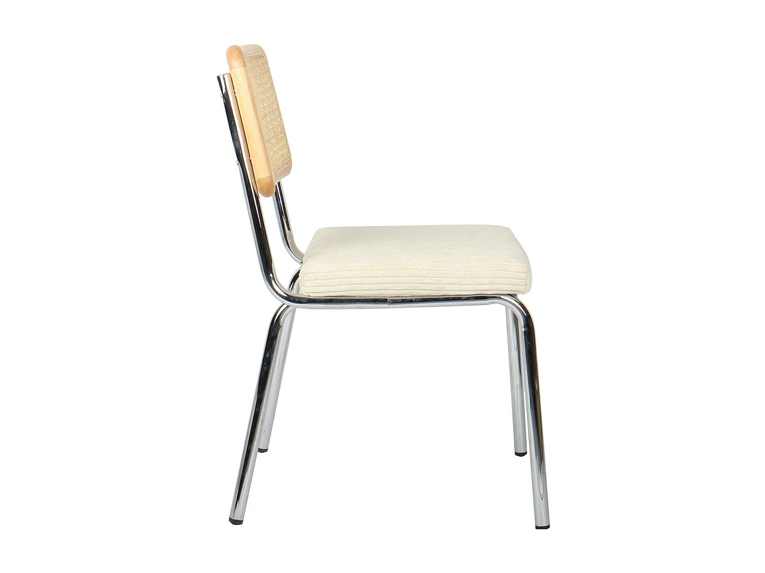 Lot de 2 chaises en métal chromé, cannage naturel et velours côtelé beige - Paula