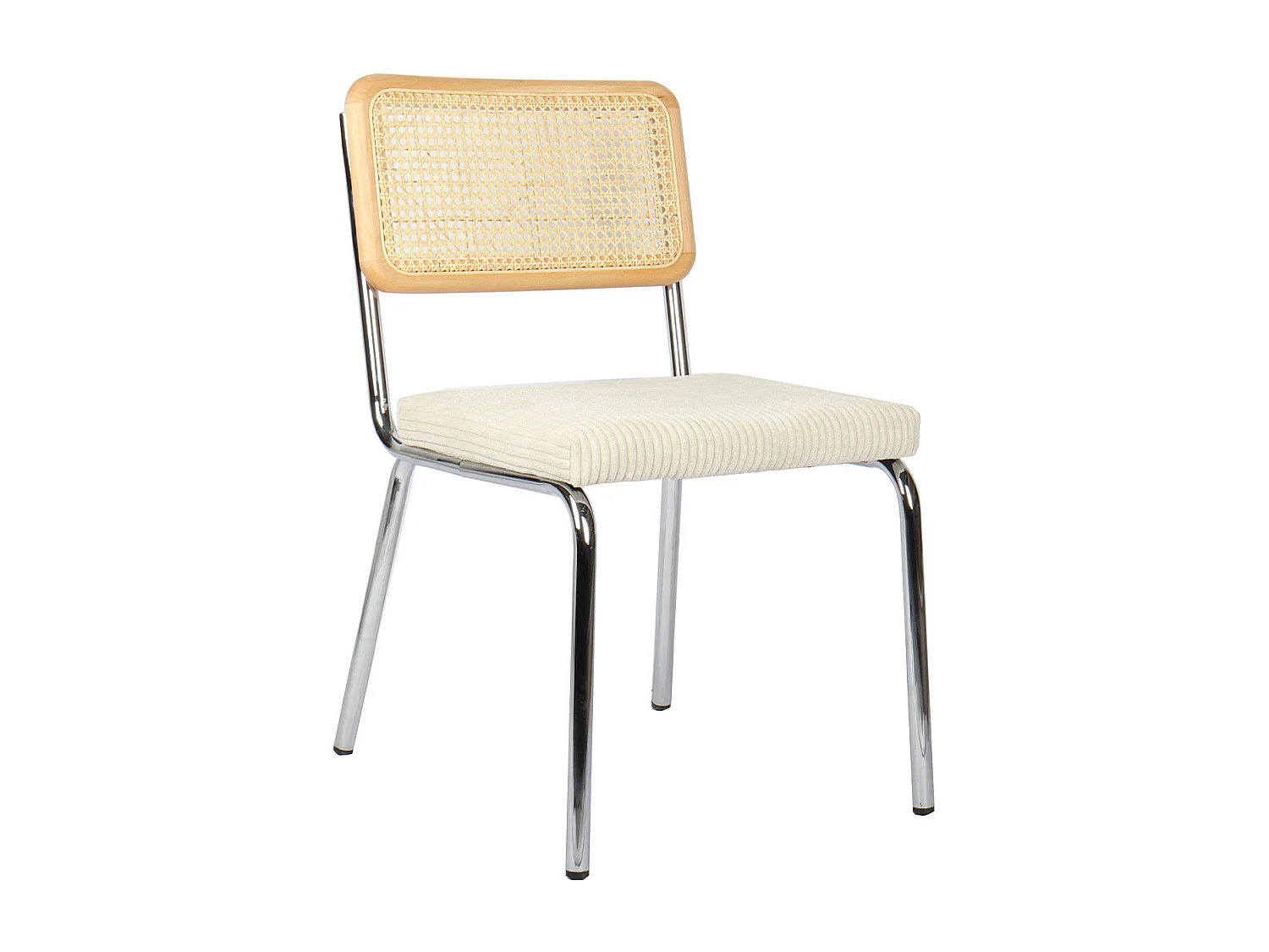 Lot de 2 chaises en métal chromé, cannage naturel et velours côtelé beige - Paula