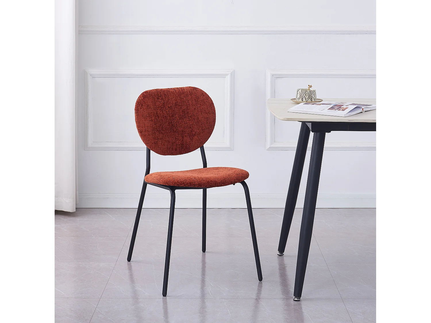 Lot de 2 chaises scandinaves en métal et tissu terracotta