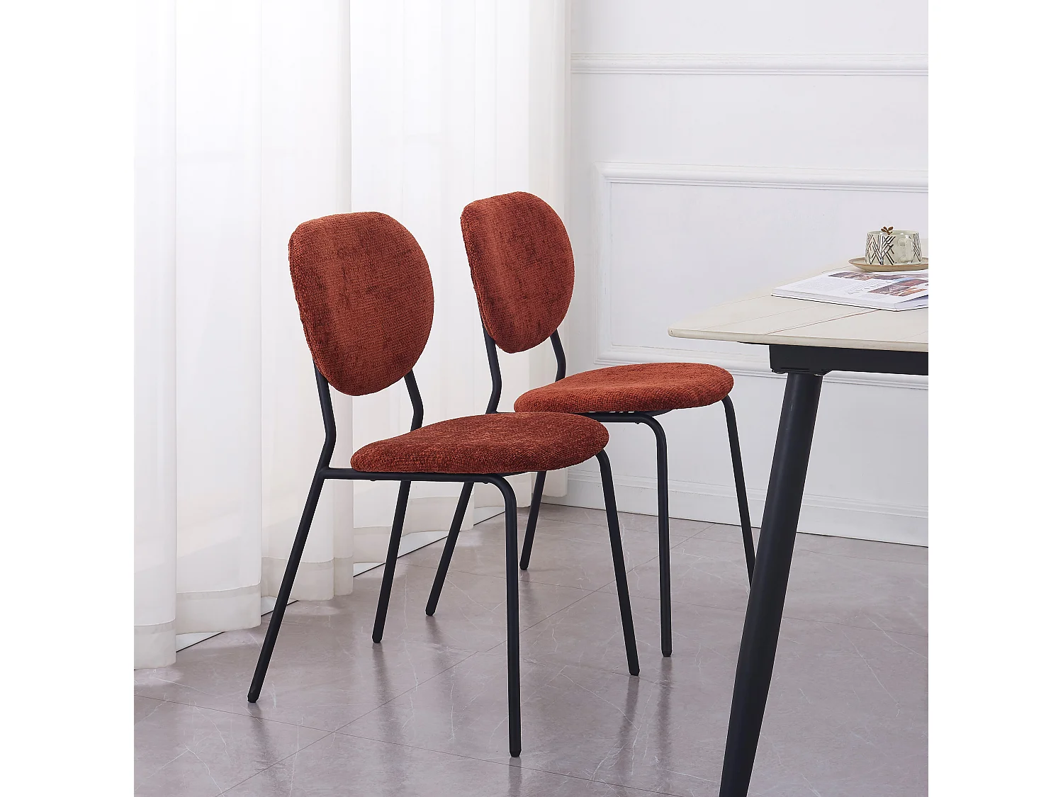 Lot de 2 chaises scandinaves en métal et tissu terracotta