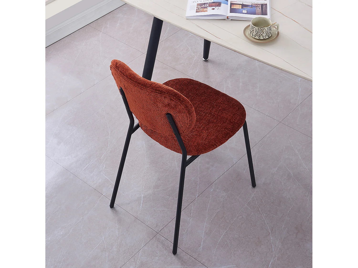 Lot de 2 chaises scandinaves en métal et tissu terracotta