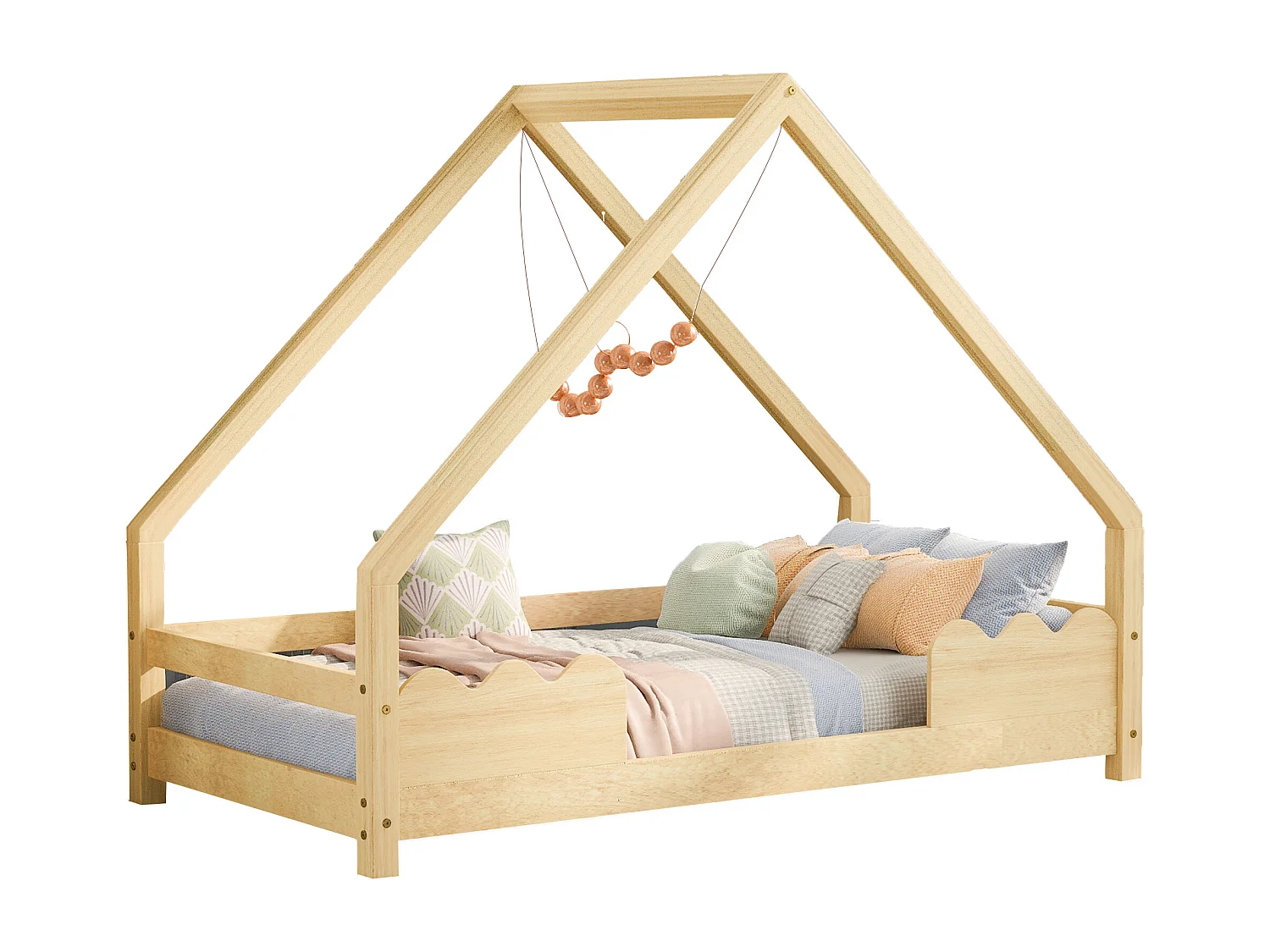 Cabinebed 90x200 cm - grenenhout - met valbeveiliging en lattenbodem - Naturel