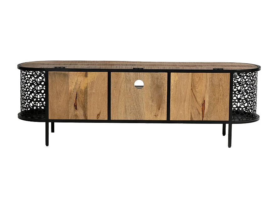 Meuble TV 160 cm en bois de manguier massif et métal ajouré – MANHO