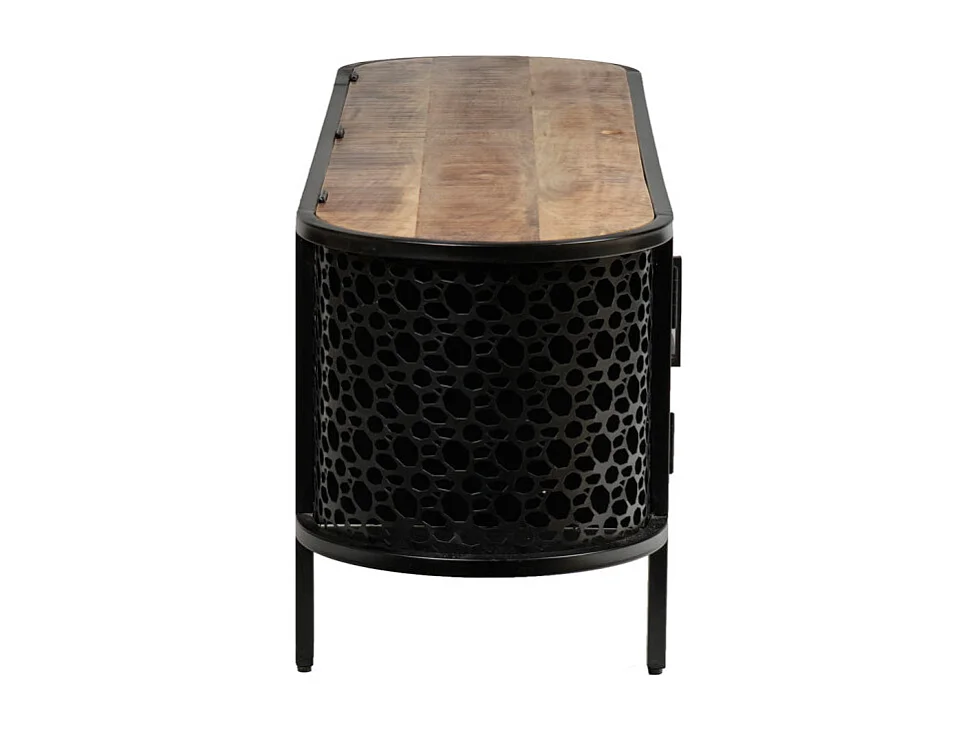 Meuble TV 160 cm en bois de manguier massif et métal ajouré – MANHO