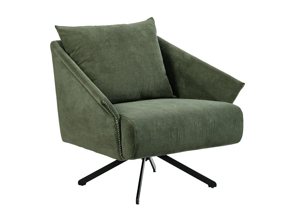 Fauteuil rotatif 360° en velours côtelé vert style rétro – ZENITA
