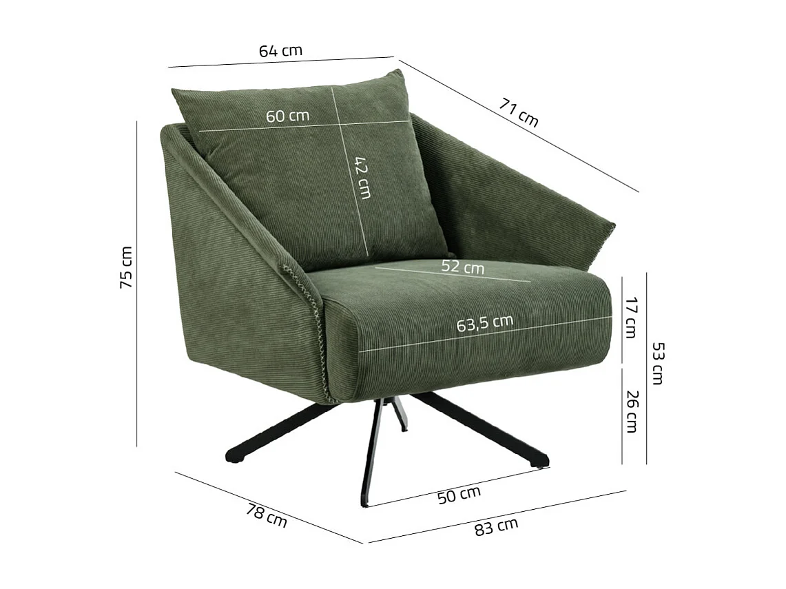 Fauteuil rotatif 360° en velours côtelé vert style rétro – ZENITA