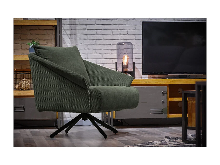 Fauteuil rotatif 360° en velours côtelé vert style rétro – ZENITA