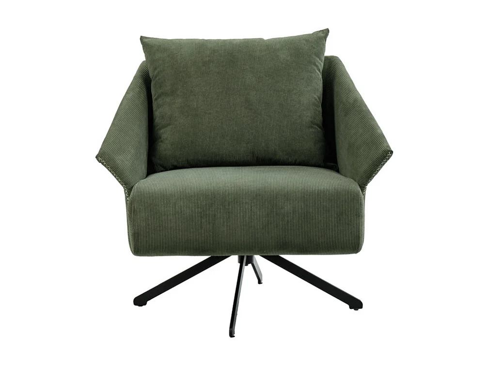 Fauteuil rotatif 360° en velours côtelé vert style rétro – ZENITA