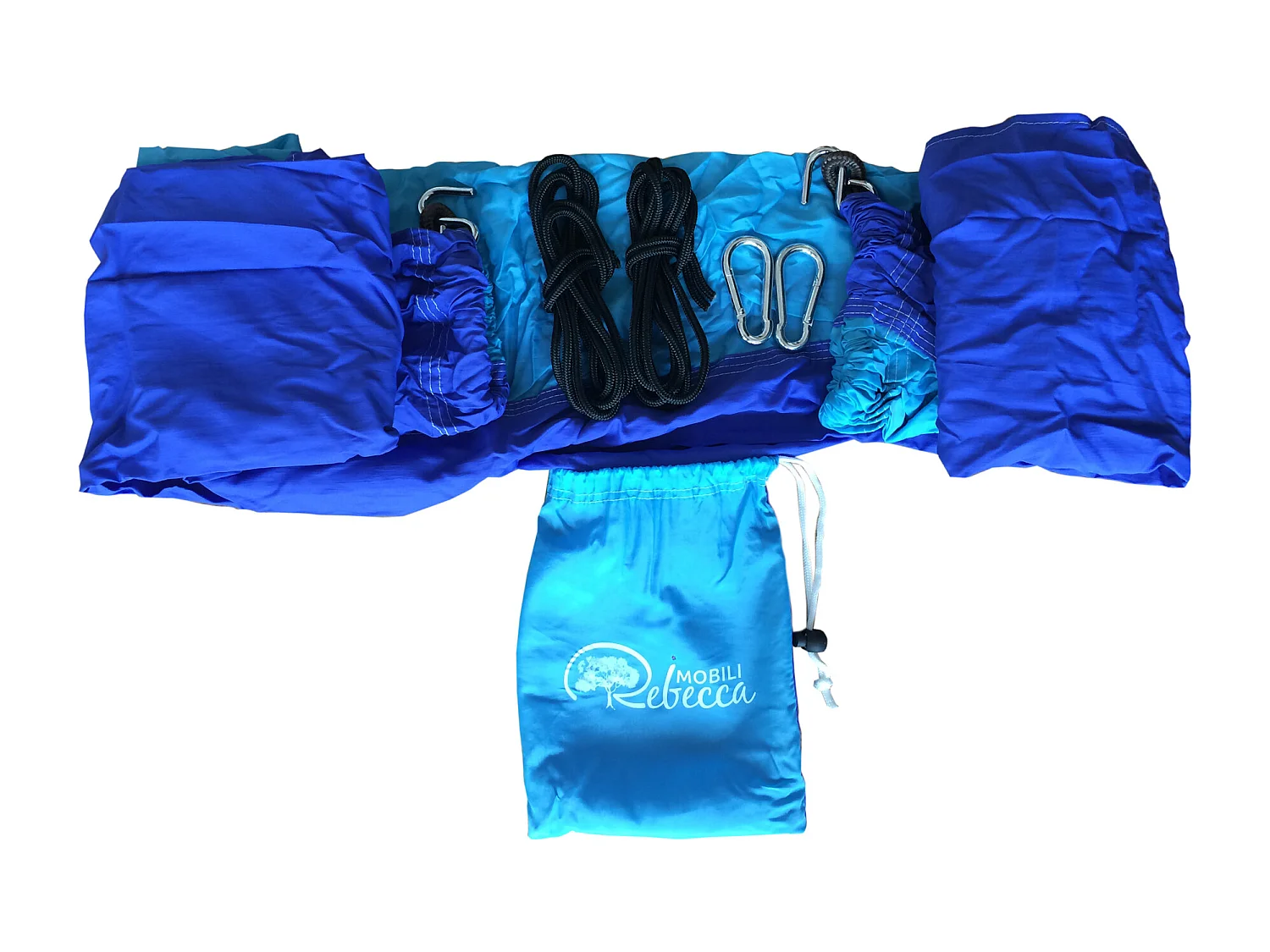 Rebecca Mobili Hamaca Azul Cuerdas de Nylon Lavables Mosquetones 275x136