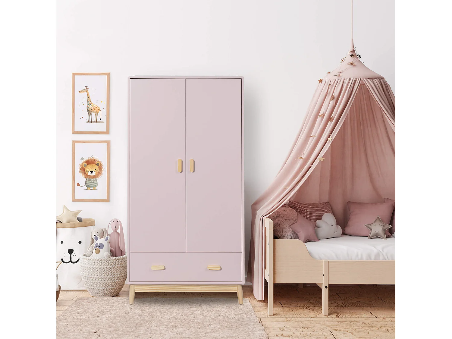 Armadio Mobili Rebecca Amchor 175x80x55 MDF Pino Rosa Marrone Scandinavo Da Montare