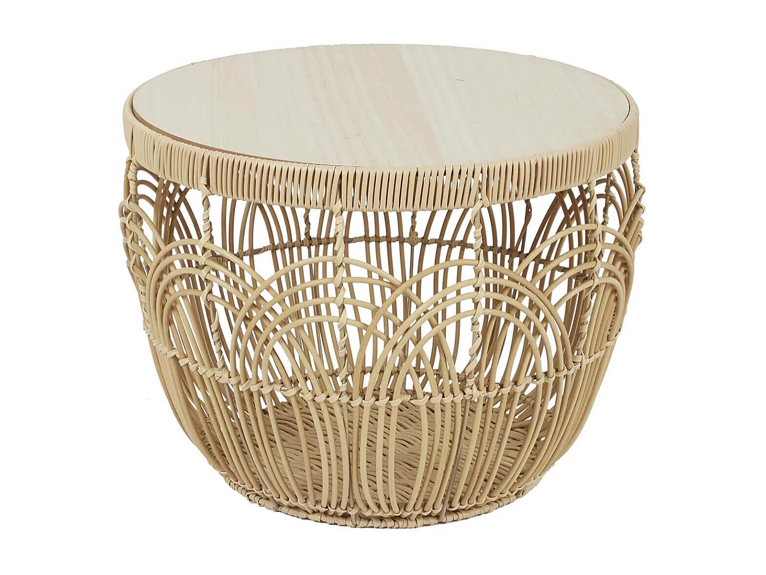 JAYA - Lot de 2 Tables en Rotin Synthétique et Plateau MDF Imitation Bambou