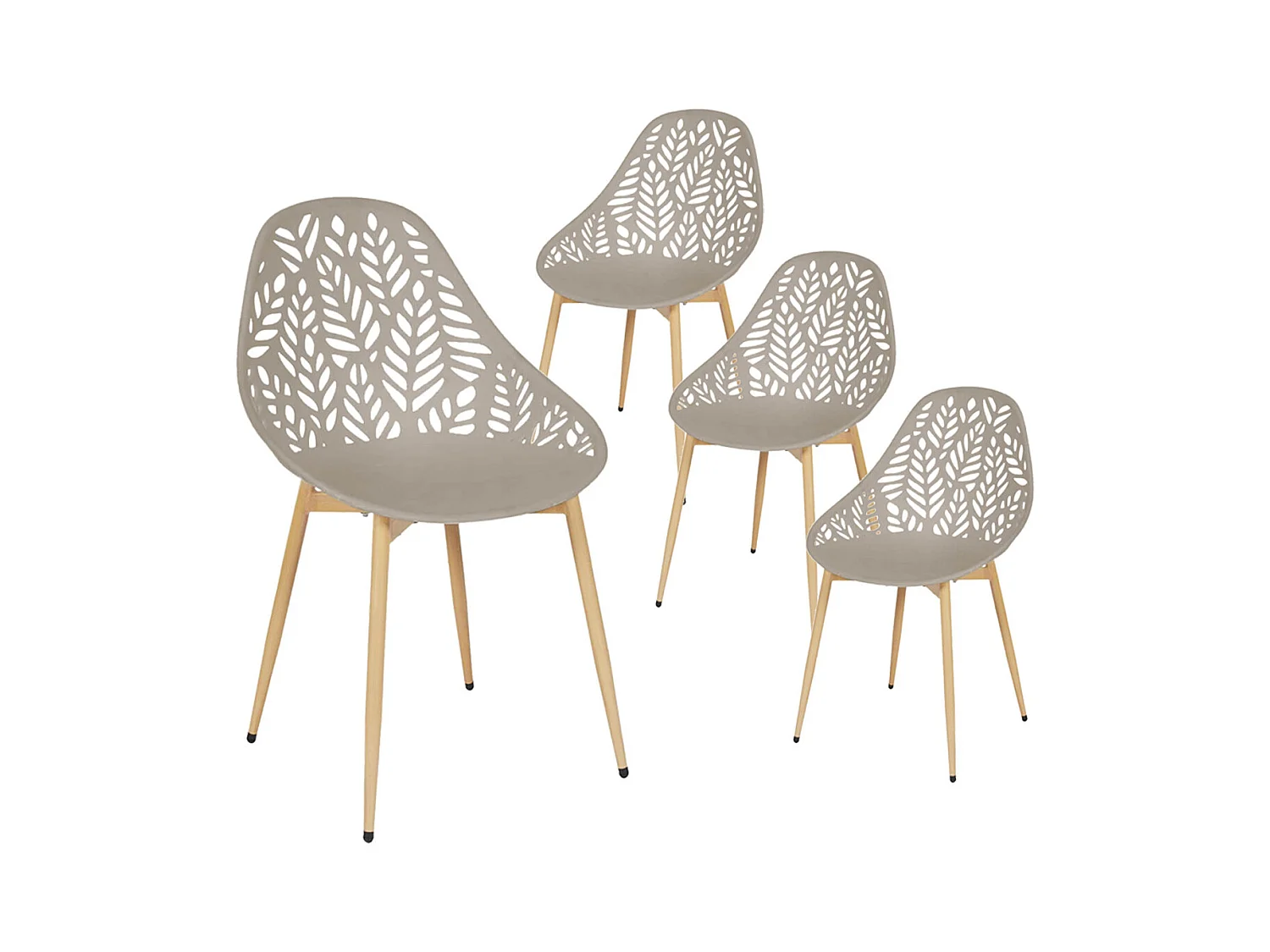 SAYA - Lot de 4 Chaises de Jardin Coque Plastique Ajourée Taupe Pieds Métal