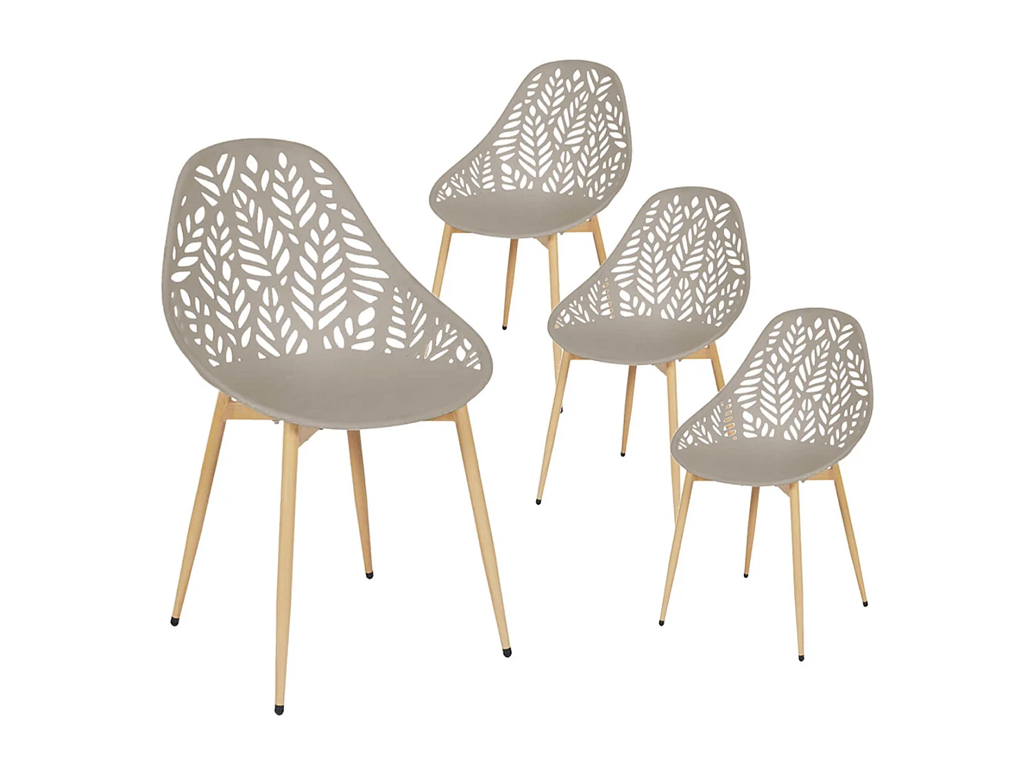 SAYA - Lot de 4 Chaises de Jardin Coque Plastique Ajourée Taupe Pieds Métal