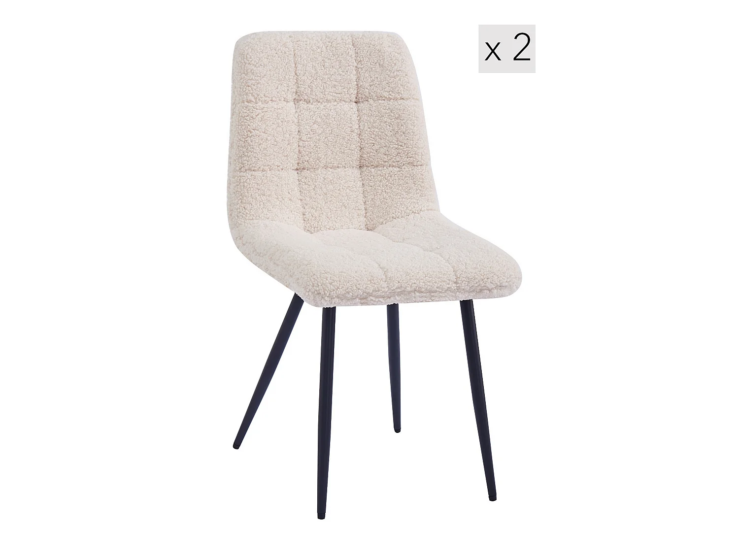 Lot de 2 chaises scandinaves en métal et bouclettes blanches