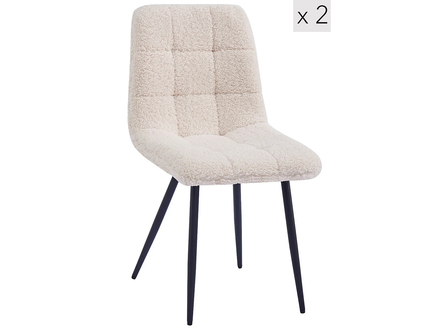 Lot de 2 chaises scandinaves en métal et bouclettes blanches