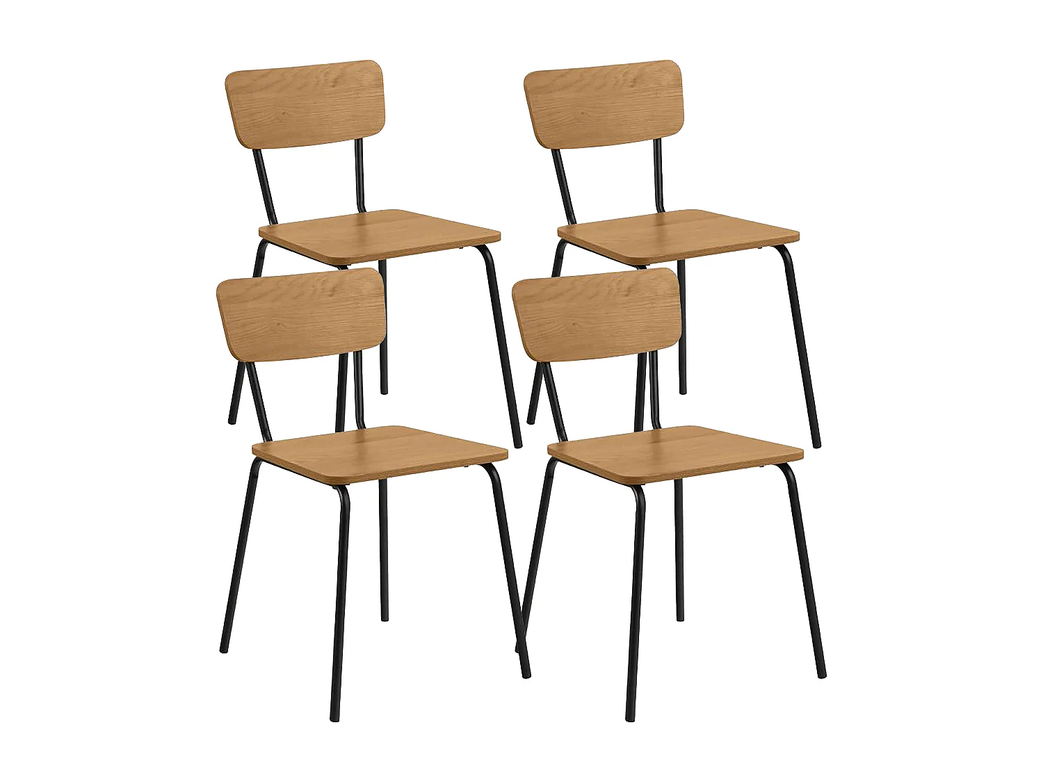 Lot de 4 chaises en acier effet chêne