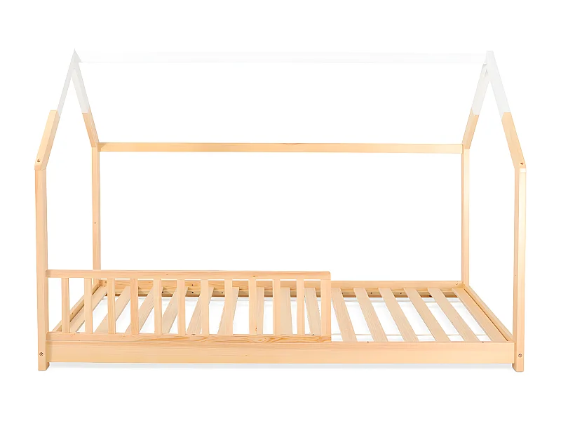 Lit cabane enfant Céleste bois massif et barrière bois 90x190 cm
